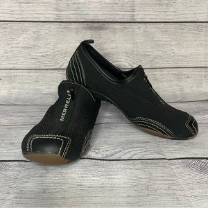 Merrell Women Size 6 Barrado Front Zip Leather Mesh Sport Shoes Black Sneakers